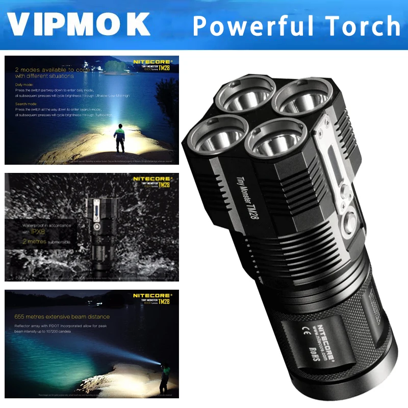NITECORE TM28 High Power LED Flashlights 6000LM Beam Distance 655M 4 X CREE XHP35 HI Rechargeable For Hunting Outdoor Searching
NITECORE TM28 High Power LED Flashlights 6000LM Beam Distance 655M 4 X CREE XHP35 HI Rechargeable For Hunting Outdoor Searching