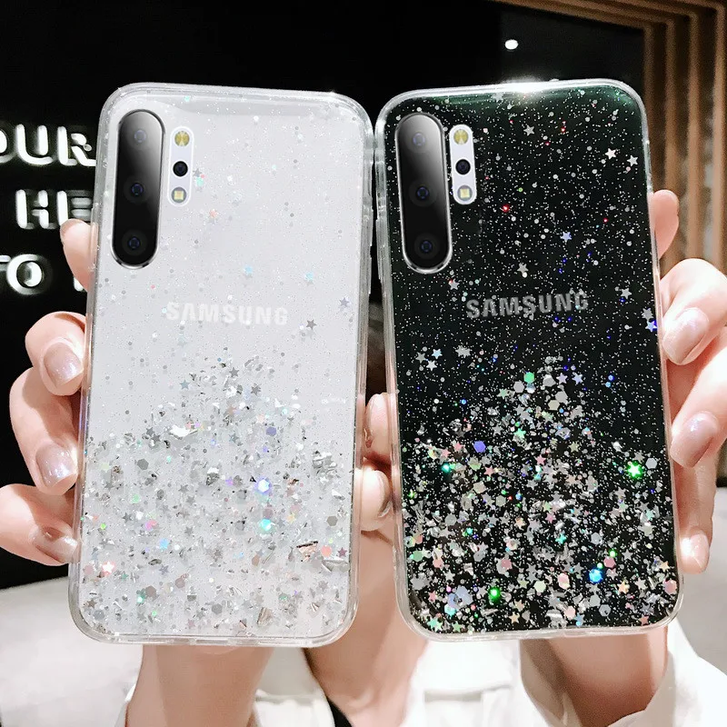 

Gradient Flashing Star Phone Case for Samsung Galaxy A51 A71 A50 S10 S9 S8 Plus S10e Note 10 Transparent Tpu Bumper Soft Cover