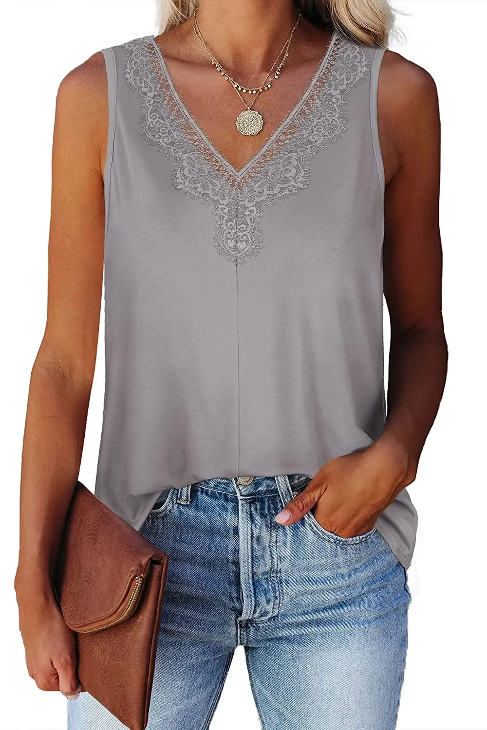 Tank Tops for Women V Neck Lace Solid Color Loose Fit Sleeveless Tops Shirts summer clothes for women 
Tank Tops for Women V Neck Lace Solid Color Loose Fit Sleeveless Tops Shirts summer clothes for women