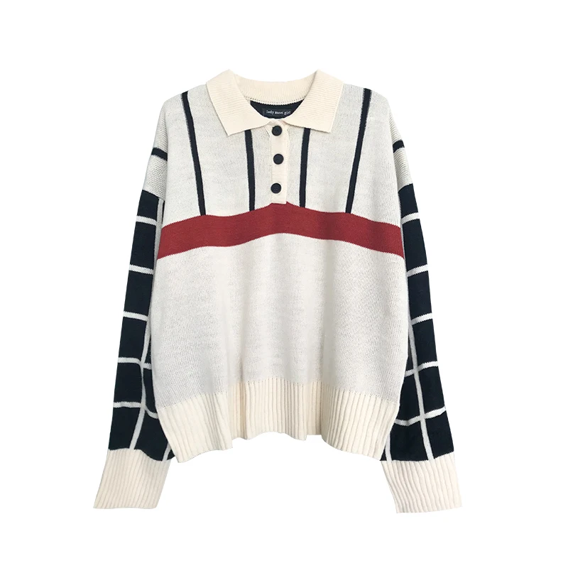 Sweater women's loose wear new style polo collar loose Pullover lazy wind Knitted Top Women's long sleeve 
Sweater women's loose wear new style polo collar loose Pullover lazy wind Knitted Top Women's long sleeve