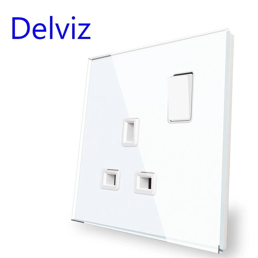 

Delviz UK standard Wall Socket, Switch control socket, 86mm side length,Steel framed, AC 110V-250V, 13A Power Outlet Glass Panel
