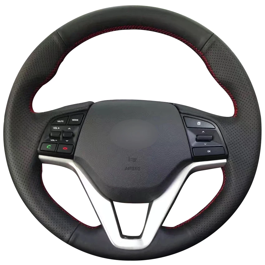 Черный синтетический кожаный чехол рулевого колеса автомобиля для Hyundai Tucson 2015