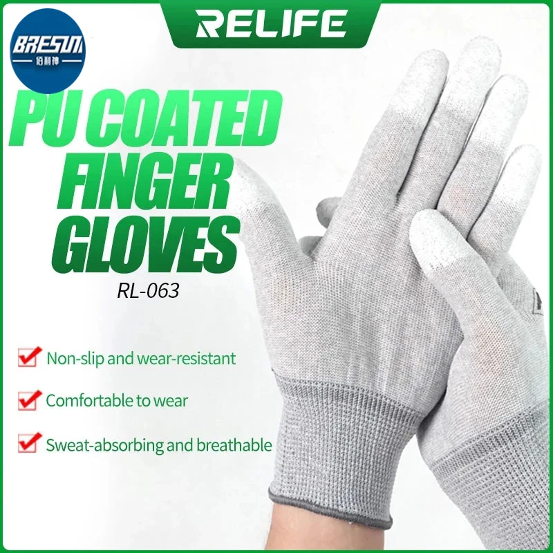 RELIFE RL-063 Mobile Phone Repair Anti-static Gloves Carbon PU Insulation Coating Finger Protection ESD Electronic Work Gloves
RELIFE RL-063 Mobile Phone Repair Anti-static Gloves Carbon PU Insulation Coating Finger Protection ESD Electronic Work Gloves