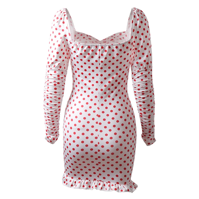 Women Summer Dress Women Pleated Polka Dot Printed Long Sleeve V-neck Slim Mini Dress for Party Summer Beach -OPK 
Women Summer Dress Women Pleated Polka Dot Printed Long Sleeve V-neck Slim Mini Dress for Party Summer Beach -OPK