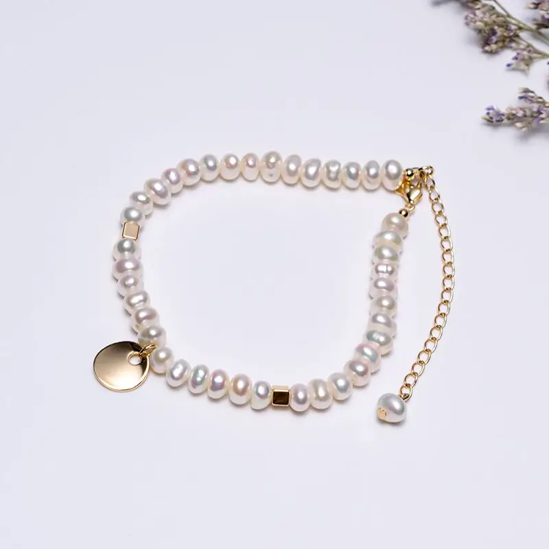 Wholesales 4-5mm Semiround Pearl Bracelet With 18K Gold-filled Circle Decoration Adjustable Freshwater | Украшения и аксессуары