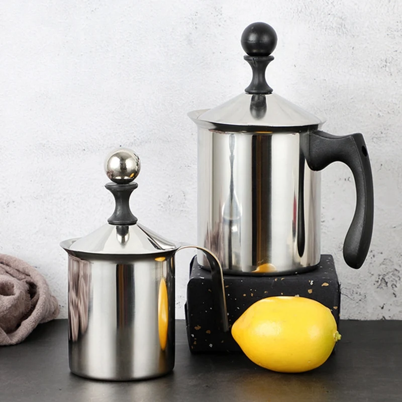 HOT-Best Milk Frother Steamer Cup - Easy to Read Creamer Measurements Inside - 400ML Latte Cup+350ML Pull Cup