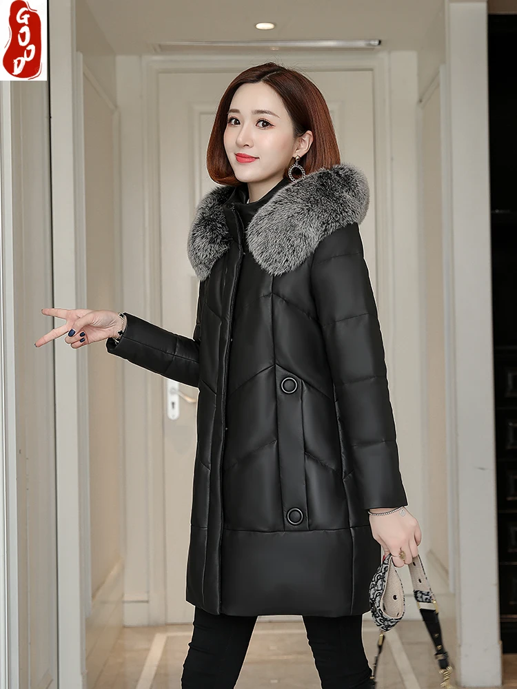 

Женское пальто из натуральной овечьей шкуры, зимняя куртка из натурального Лисьего меха на утином пуху с капюшоном, женский корейский топ и...