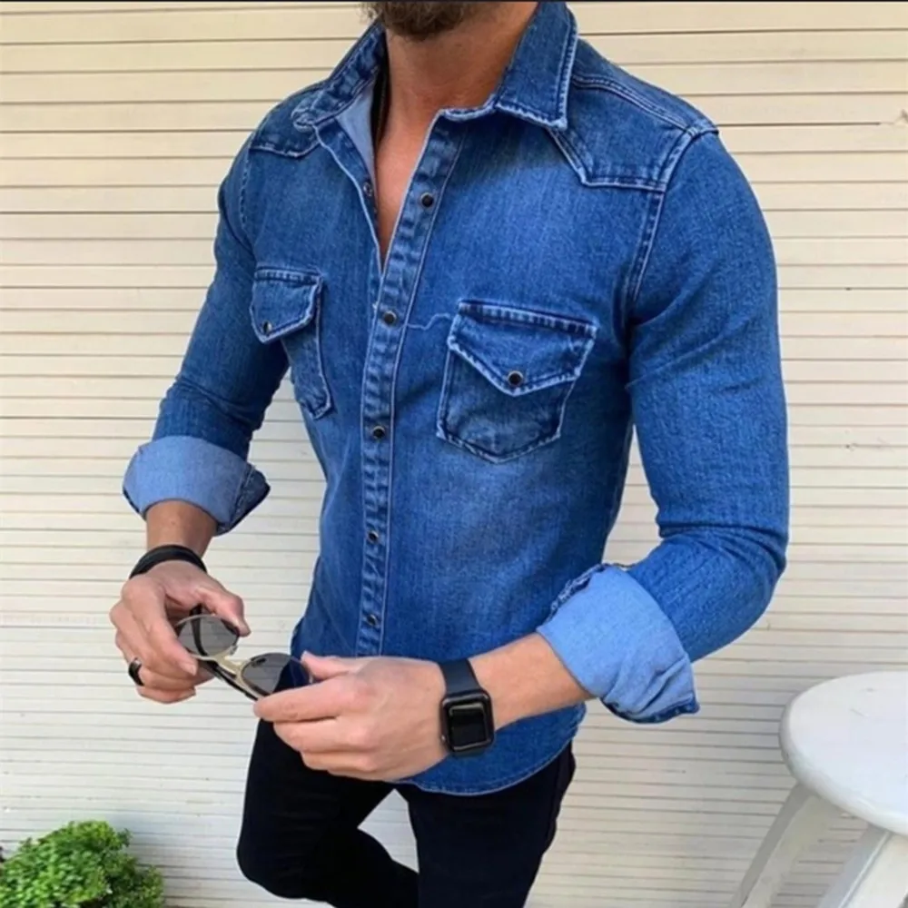 Men Denim Shirts 2021 Spring Long Sleeve Jeans Shirt Autumn Slim Chemise Fit Vintage Shirt Male Casual Loose Contracted Tops
Men Denim Shirts 2021 Spring Long Sleeve Jeans Shirt Autumn Slim Chemise Fit Vintage Shirt Male Casual Loose Contracted Tops