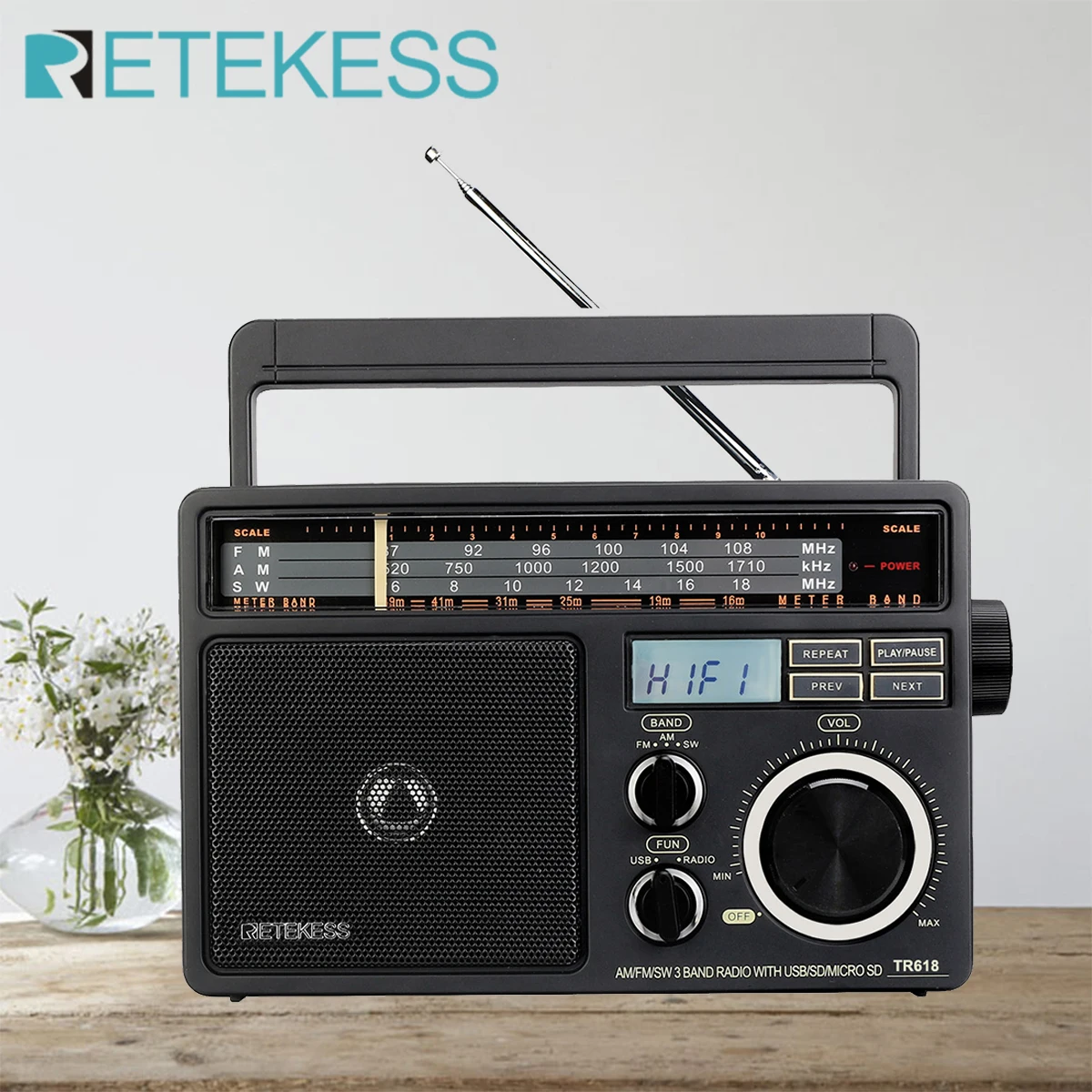 RETEKESS TR618 Portable Radio FM AM SW Shortwave Radio Receiver with Digital MP3 Player Loud Volume and Handle for Home Garage
RETEKESS TR618 Portable Radio FM AM SW Shortwave Radio Receiver with Digital MP3 Player Loud Volume and Handle for Home Garage