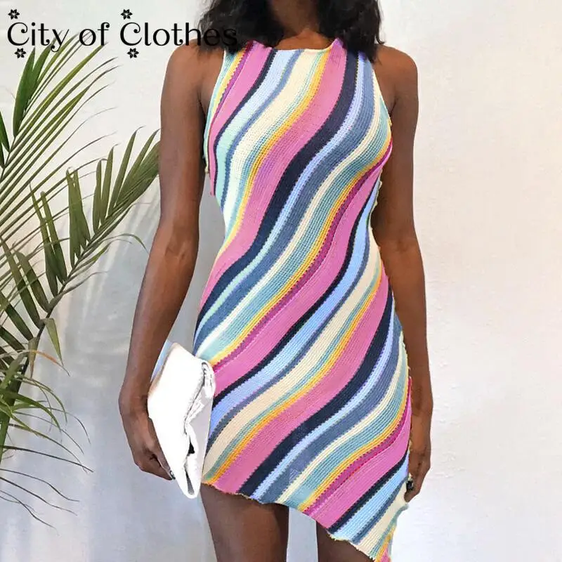 2021 O-Neck Summer Mini Dress Women Sleeveless Asymmetri Sexy Party Club Streetwear Lady Slim Knitted Casual Stripe Tank Dresses
2021 O-Neck Summer Mini Dress Women Sleeveless Asymmetri Sexy Party Club Streetwear Lady Slim Knitted Casual Stripe Tank Dresses