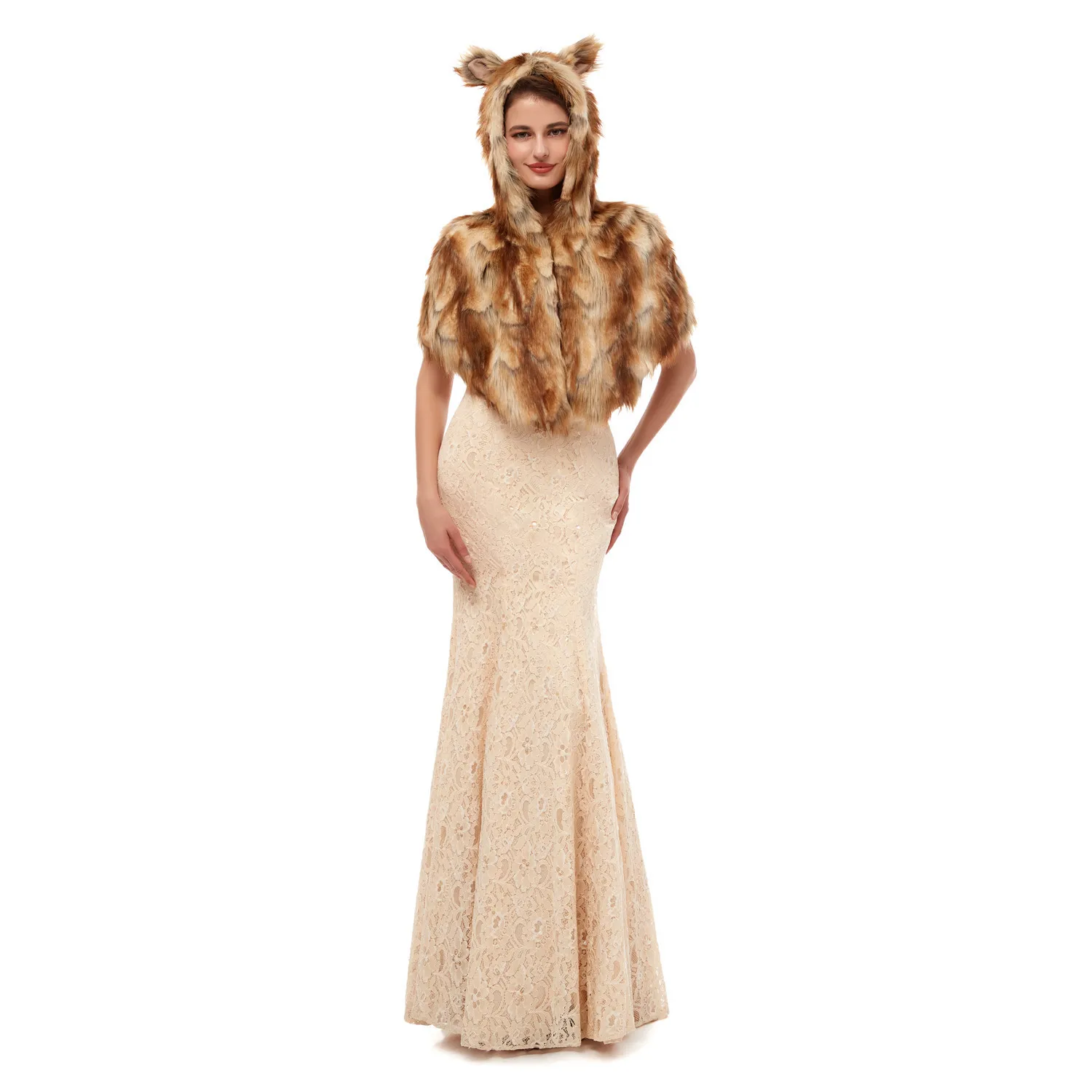 H&S BRIDAL Women Cosplay Winter Warm Faux Fur Shawl with Hat Shrug Cat Fur Halloween Stole Cape for Wedding Evening Party
H&S BRIDAL Women Cosplay Winter Warm Faux Fur Shawl with Hat Shrug Cat Fur Halloween Stole Cape for Wedding Evening Party