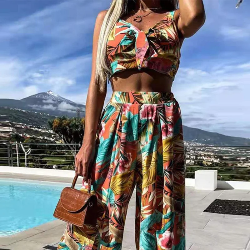 Summer Fashion Print Women 2 Piece Sets Sleeveless Hollow Out Outfits Sexy Bandeau Lady Crop Tops And Slit Wide Leg Pants Suits
Summer Fashion Print Women 2 Piece Sets Sleeveless Hollow Out Outfits Sexy Bandeau Lady Crop Tops And Slit Wide Leg Pants Suits