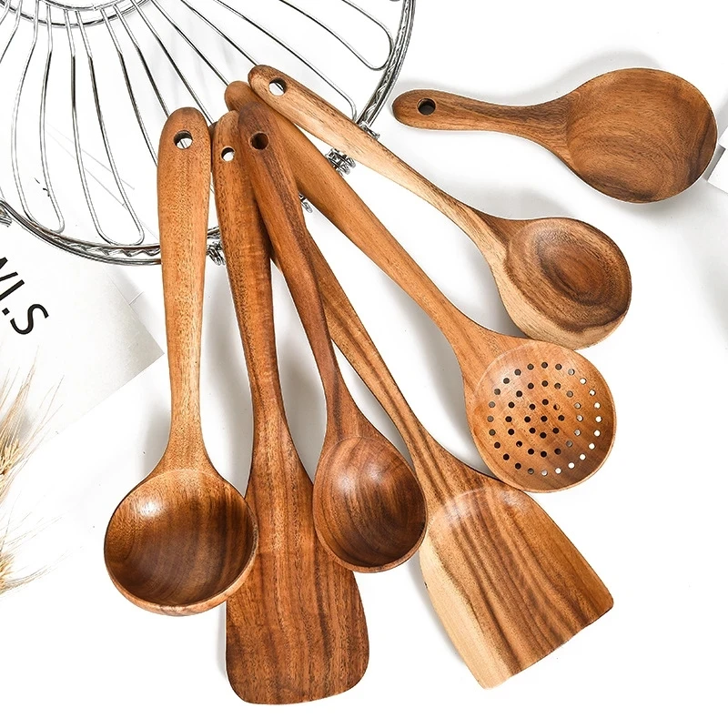 Wooden Spoons for Cooking Non Stick Kitchen Utensil Set Teak Wood CookingTools 7 Pack Durable Eco-friendly Spatulas Cookware
Wooden Spoons for Cooking Non Stick Kitchen Utensil Set Teak Wood CookingTools 7 Pack Durable Eco-friendly Spatulas Cookware