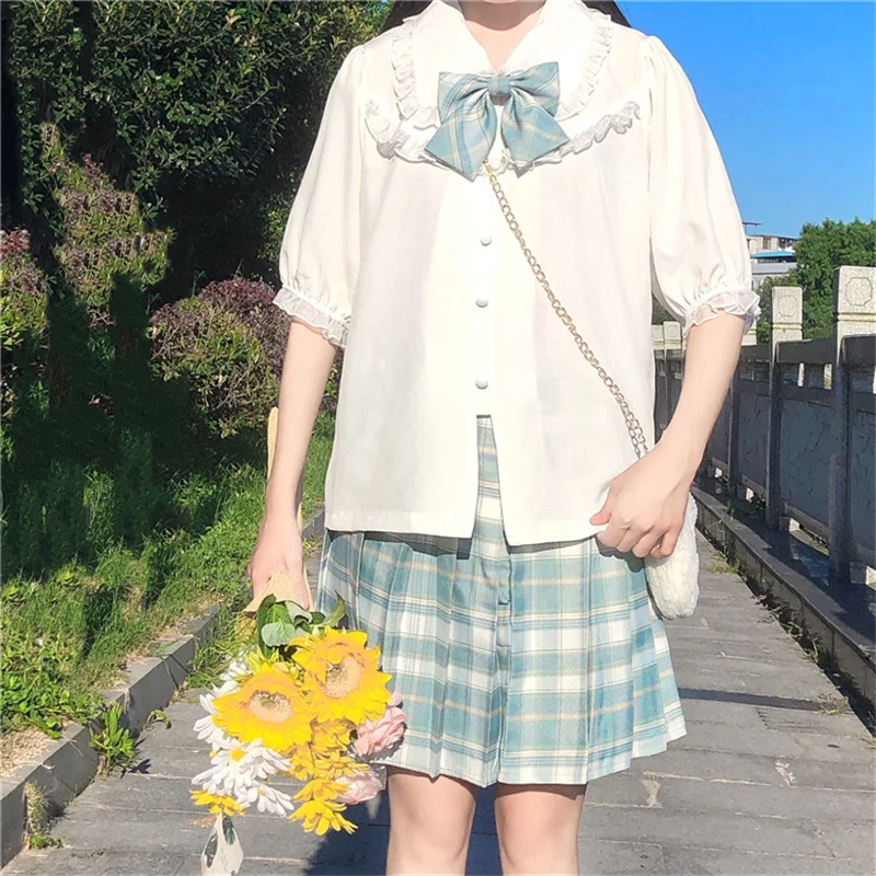 OLOMLB Bow White Women Shirt Japanese Kawaii Peter Pan Collar Flare Sleeve Blouses Soft Girl Sweet Lolita Clothing for Female
OLOMLB Bow White Women Shirt Japanese Kawaii Peter Pan Collar Flare Sleeve Blouses Soft Girl Sweet Lolita Clothing for Female