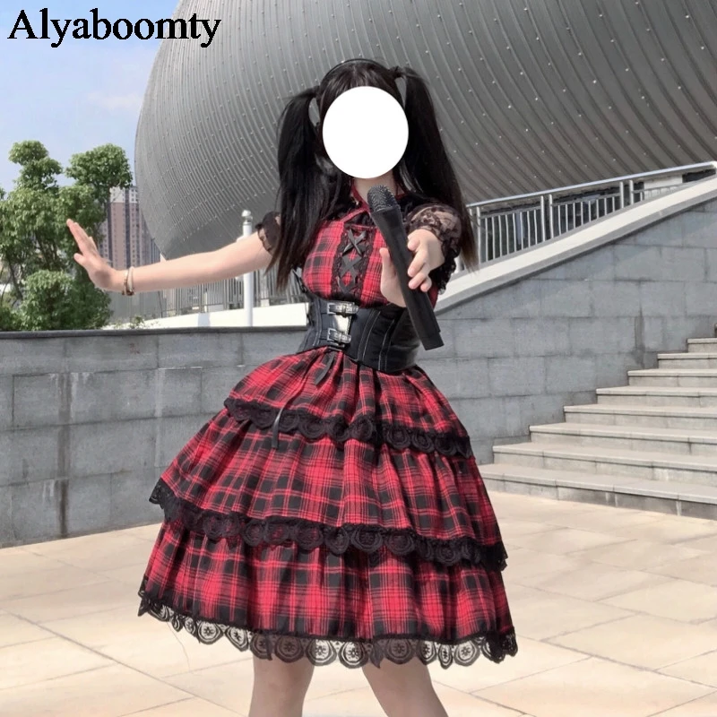 Japanese Harajuku Summer Women Streetwear Sundress Suspenders Red Plaid Bandage Dress Gothic Layered Lace Ruffles Lolita Dress
Japanese Harajuku Summer Women Streetwear Sundress Suspenders Red Plaid Bandage Dress Gothic Layered Lace Ruffles Lolita Dress