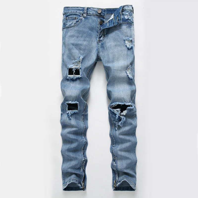 New Long Pants Light Color Fashion High Street Ripped Straight Jeans Water Wash Men's Slim Biker Zipper Denim Skinny Trousers
New Long Pants Light Color Fashion High Street Ripped Straight Jeans Water Wash Men's Slim Biker Zipper Denim Skinny Trousers