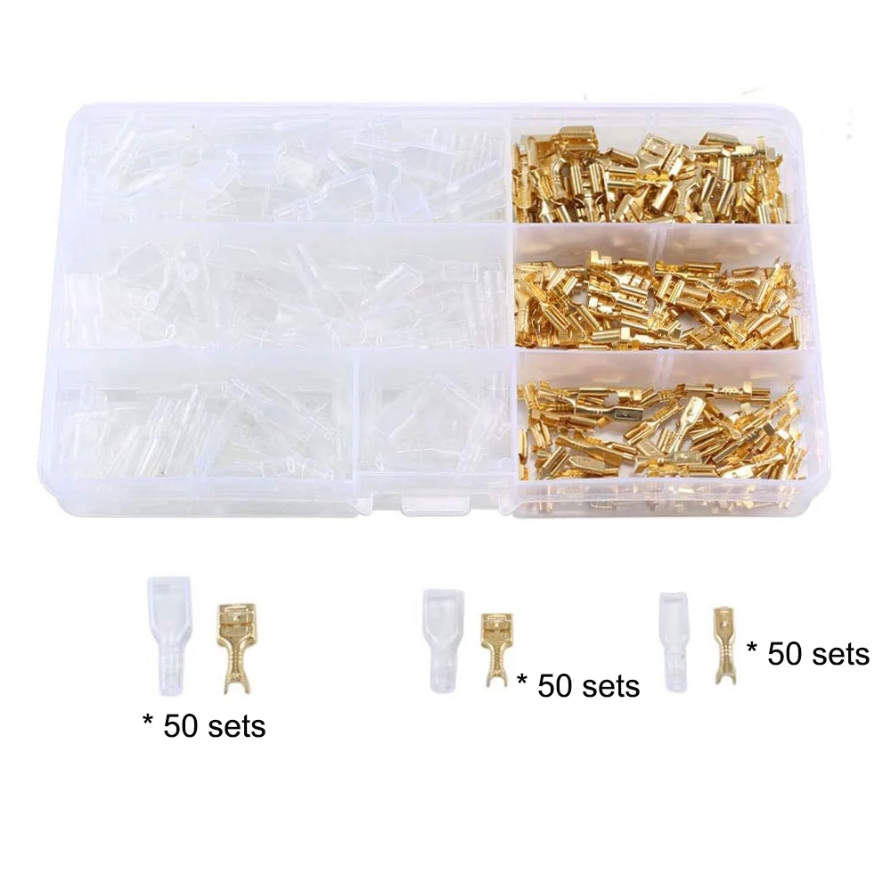 300 шт. 2,8/4,8/6,3 мм гнездовые разъемы для автомобильной аудиосистемы, латунные обжимные клеммы, стандарт стандарта 
300 шт. 2,8/4,8/6,3 мм гнездовые разъемы для автомобильной аудиосистемы, латунные обжимные клеммы, стандарт стандарта