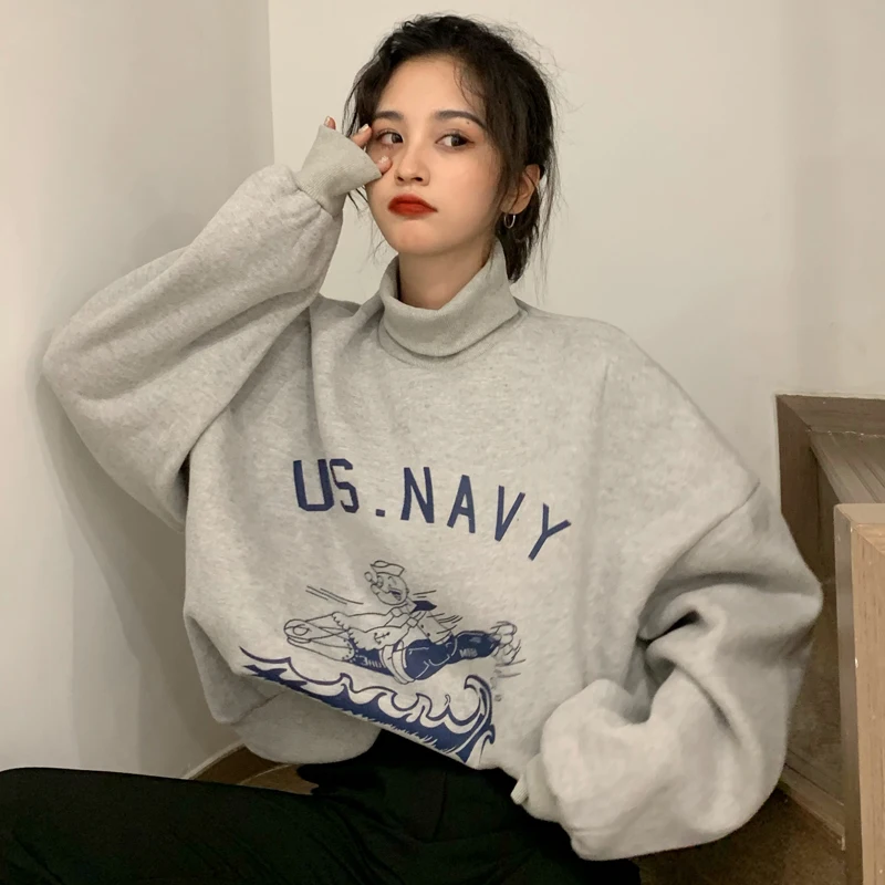 Sweatshirt female Korean version of loose bf lazy wind ins plus velvet padded high neck top
Sweatshirt female Korean version of loose bf lazy wind ins plus velvet padded high neck top