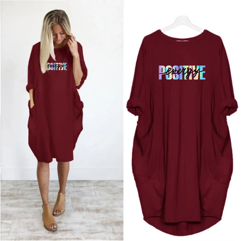 2020 Women Autumn Dress Letters Printing Loose Long Sleeve O Neck Pocket Casual Party Plus Size Midi Dresses Femme Vestidos Robe
2020 Women Autumn Dress Letters Printing Loose Long Sleeve O Neck Pocket Casual Party Plus Size Midi Dresses Femme Vestidos Robe