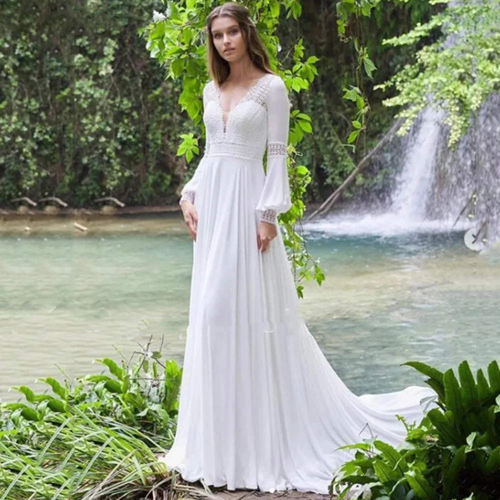 Famous Design Vintage Long Puff Sleeves Wedding Dress Lace And Chiffon A Line Bride Gowns Backless Sexy Boho Bridal Dress 2021
Famous Design Vintage Long Puff Sleeves Wedding Dress Lace And Chiffon A Line Bride Gowns Backless Sexy Boho Bridal Dress 2021