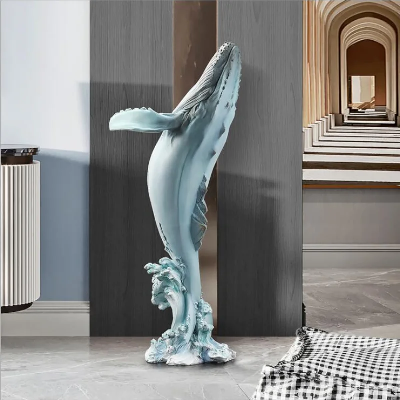 

Modern Luxury Floor Whale FRP Ornaments Home Livingroom Figurines Crafts Hotel Accessories Entrance Porch Sculpture Decoration