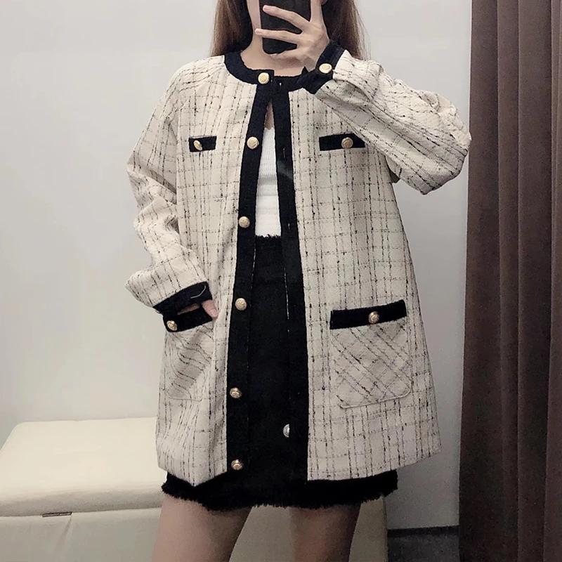 WXWT Za Women Tweed Plaid Jackets Coats O Neck Long Sleeve Female Casual Outerwear Tops Abrigo Mujer BB4414
WXWT Za Women Tweed Plaid Jackets Coats O Neck Long Sleeve Female Casual Outerwear Tops Abrigo Mujer BB4414