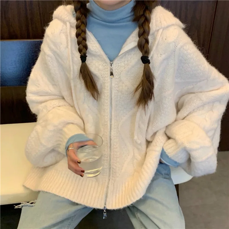 Women Autumn Winter Twist Zipper Hooded Sweater Coat Knitted Cardigan Jacket Oversized Long Lantern Sleeve Outwear
Women Autumn Winter Twist Zipper Hooded Sweater Coat Knitted Cardigan Jacket Oversized Long Lantern Sleeve Outwear