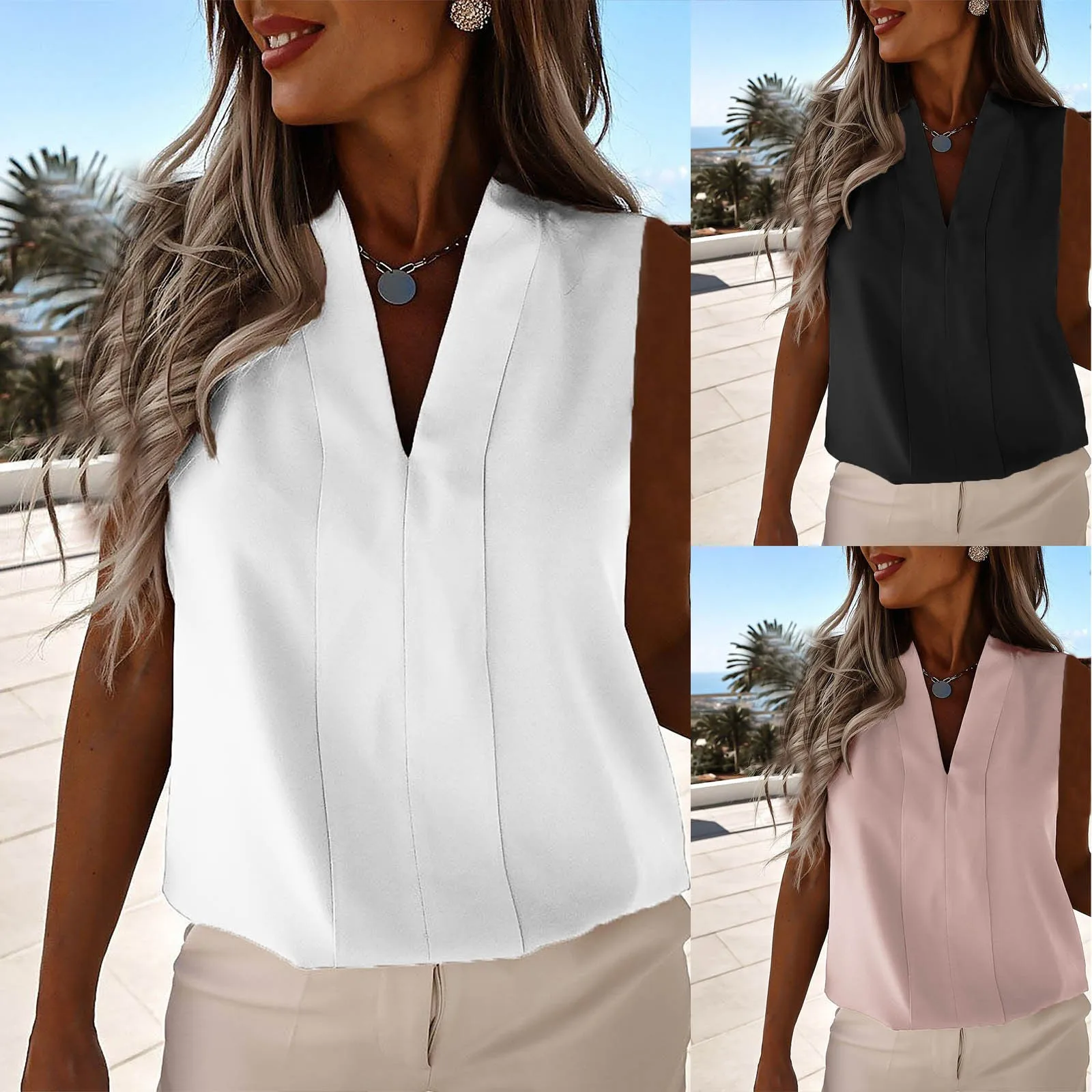 Women's Tank Top Vest Chiffon Shirt Tops Sleeveless V Neck Solid Color Vest Female Summer 2021Blouse Casual Sexy Women Vest Tee
Women's Tank Top Vest Chiffon Shirt Tops Sleeveless V Neck Solid Color Vest Female Summer 2021Blouse Casual Sexy Women Vest Tee