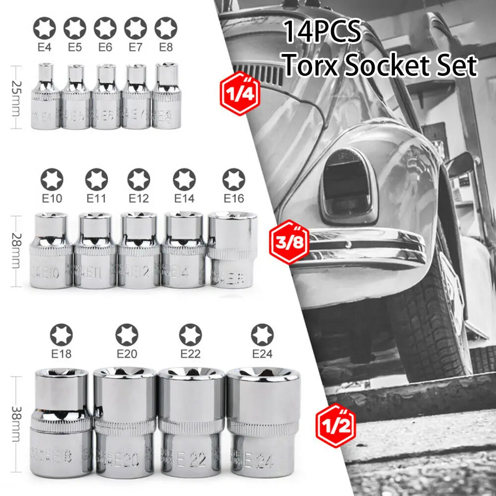 14pcs Flower Type Socket Set Drive Socket Set E Type Socket Inner Flower Plum Blossom Socket
14pcs Flower Type Socket Set Drive Socket Set E Type Socket Inner Flower Plum Blossom Socket