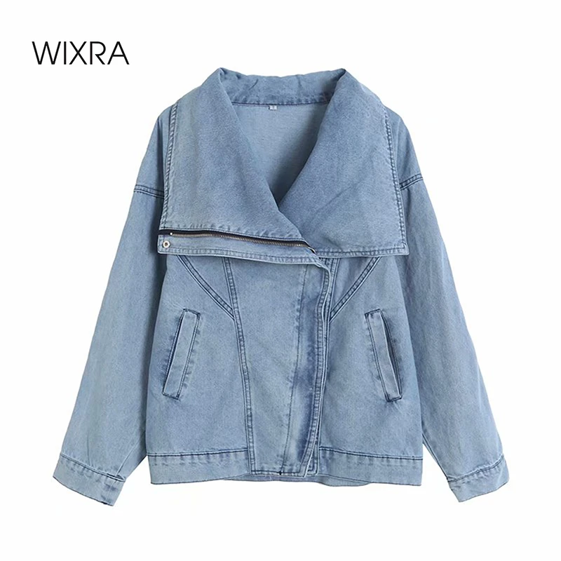 Wixra Solid Classic Blue Denim Jacket for Female Loose Casual Womens Outwear Feminine Zippers Pockets Jeans Coats
Wixra Solid Classic Blue Denim Jacket for Female Loose Casual Womens Outwear Feminine Zippers Pockets Jeans Coats