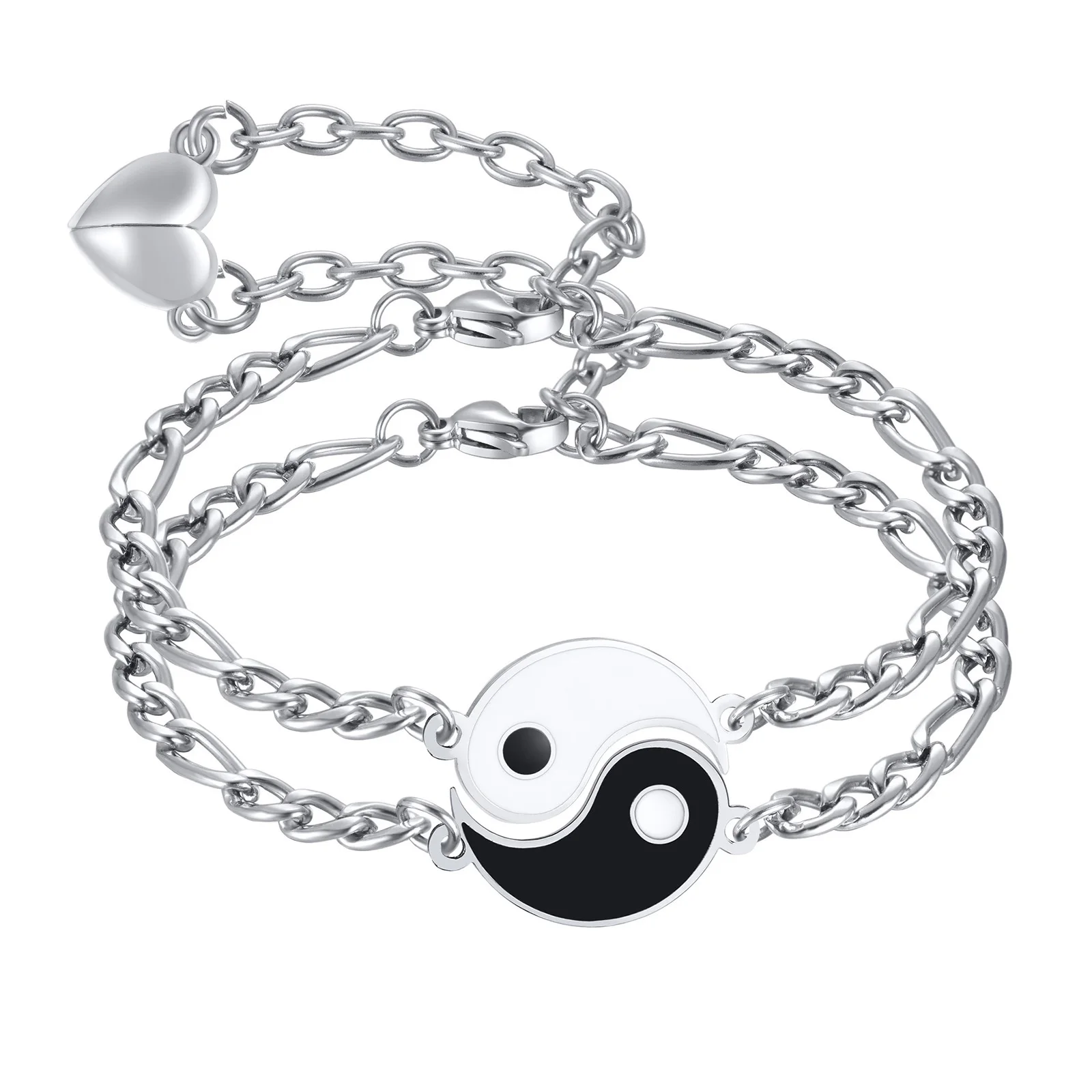 2Pcs Couple Bracelets Magnetic Heart Charm Yin Yang Set ,Curb Link Chain Matching Bracelet Gift for Him Her 
2Pcs Couple Bracelets Magnetic Heart Charm Yin Yang Set ,Curb Link Chain Matching Bracelet Gift for Him Her
