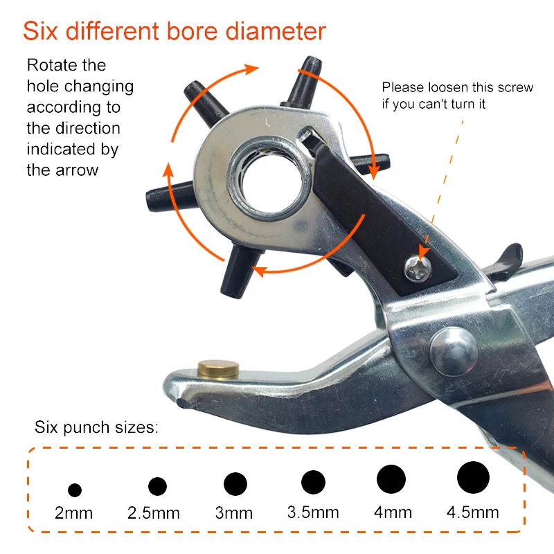 9" Leather Hole Punch Heavy Duty Hand Pliers Belt Holes 6 Sized Puncher Tool New
9" Leather Hole Punch Heavy Duty Hand Pliers Belt Holes 6 Sized Puncher Tool New