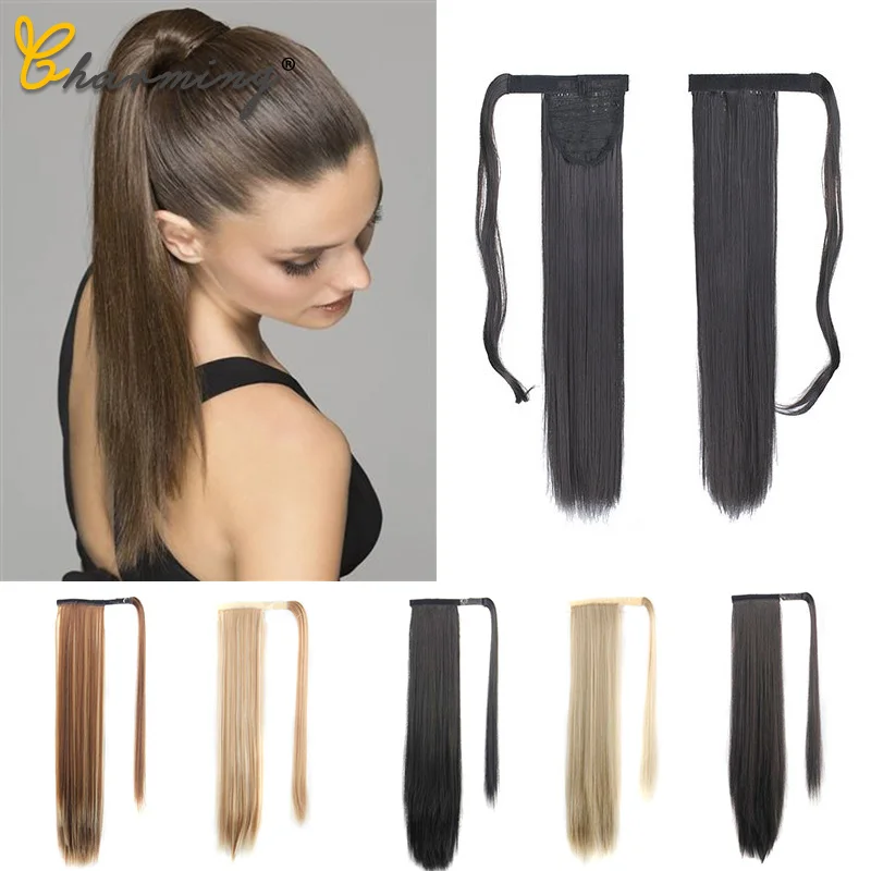 

CHARMING 24' Long Straight Clip In Hair Tail False Hair Ponytail Hairpiece With Hairpins Synthetic Hair Pony Tail Hair Extension