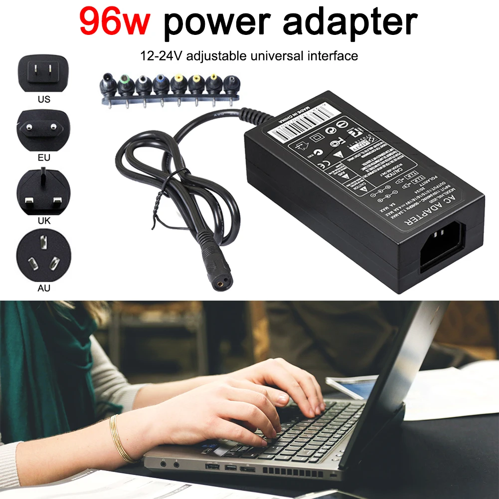 96W Laptop Charger Power Adapter with 8 Connectors 12/15/16/18/19/20/24V Output for Most Laptops
96W Laptop Charger Power Adapter with 8 Connectors 12/15/16/18/19/20/24V Output for Most Laptops