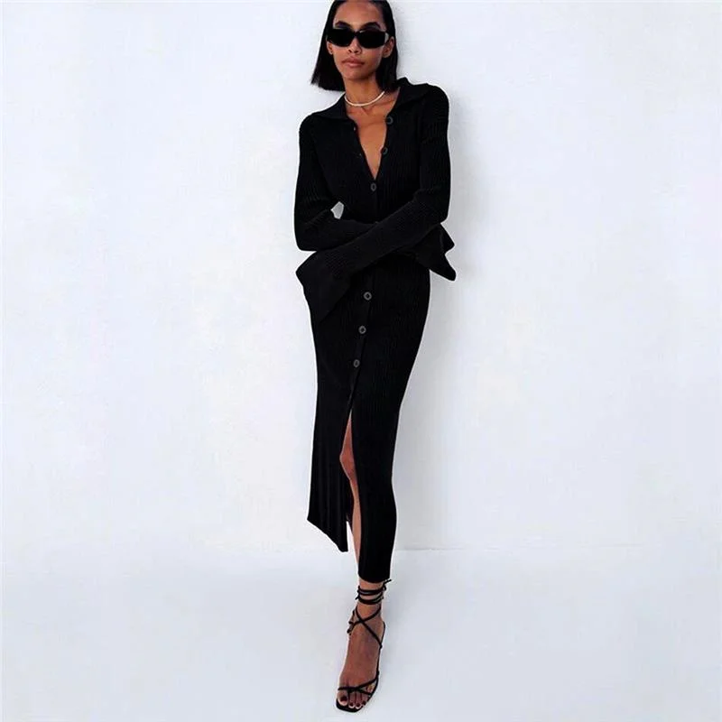 Fashion Maxi Dress Sexy Women Knitted Long Sleeve Sweater Dress V-neck Robe Single-breasted Vintage Female Vestidos Dress Woman
Fashion Maxi Dress Sexy Women Knitted Long Sleeve Sweater Dress V-neck Robe Single-breasted Vintage Female Vestidos Dress Woman