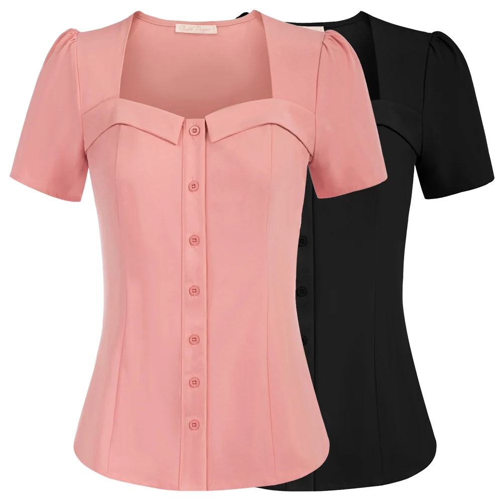 BP Blouse Women Floral Printed Solid Sweetheart Neck Shirt Summer Short Sleeve Curved Hem Button Placket Tops Puff Sleeves Shirt
BP Blouse Women Floral Printed Solid Sweetheart Neck Shirt Summer Short Sleeve Curved Hem Button Placket Tops Puff Sleeves Shirt