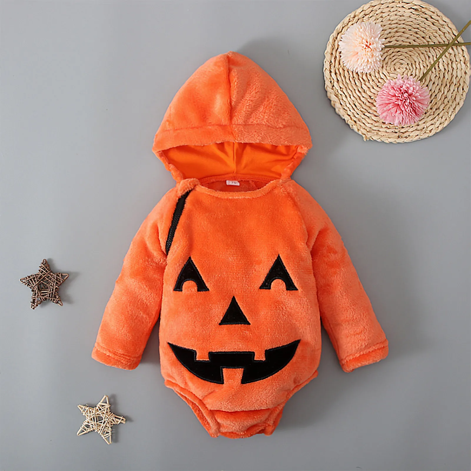 Babies Halloween Hooded Romper Orange Pumpkin Face Applique Pattern Long Sleeve Bodysuit
Babies Halloween Hooded Romper Orange Pumpkin Face Applique Pattern Long Sleeve Bodysuit