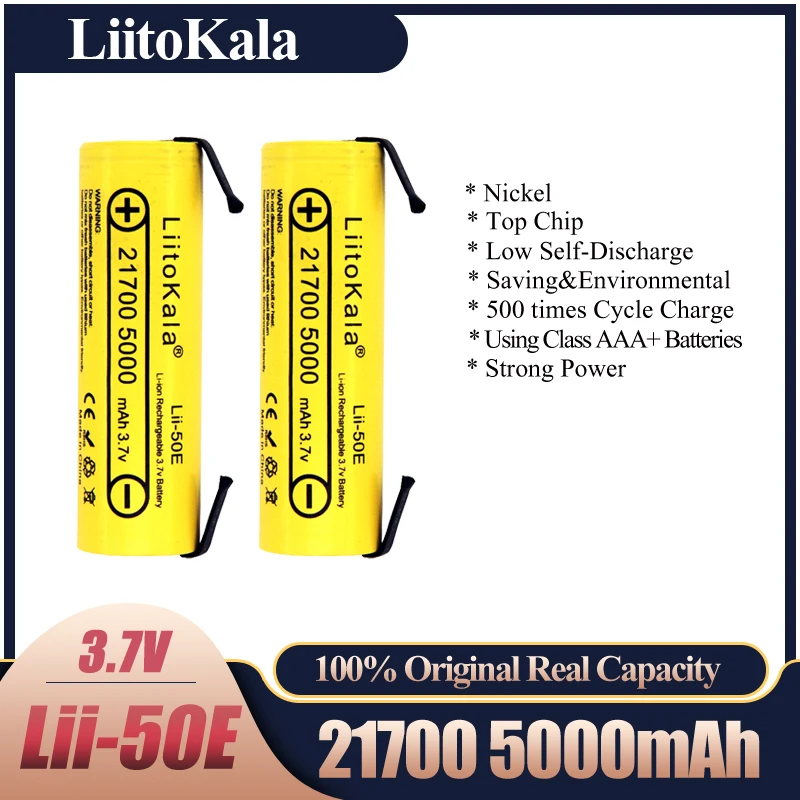 2023 LiitoKala Lii-50E IMR 21700 5000mAh 3.7V 40A High Capacity Protected Flat Top Rechargeable Li-ion Battery+DIY Nicke
2023 LiitoKala Lii-50E IMR 21700 5000mAh 3.7V 40A High Capacity Protected Flat Top Rechargeable Li-ion Battery+DIY Nicke