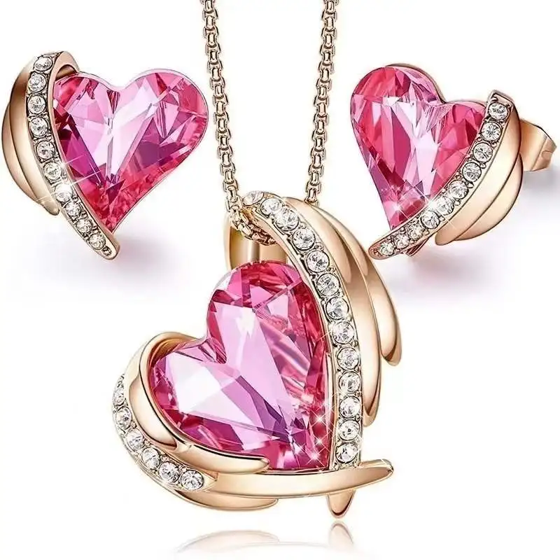 Fashion Angle Wings Pink Love Heart Pendant Necklace Stud Earrings Luxury Crystals Jewelry Sets for Women Valentine's Day Gift
Fashion Angle Wings Pink Love Heart Pendant Necklace Stud Earrings Luxury Crystals Jewelry Sets for Women Valentine's Day Gift