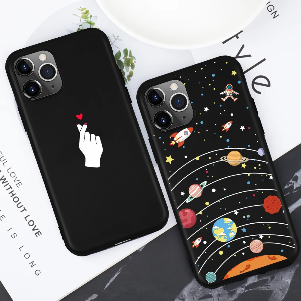 Черные матовые силиконовые чехлы для iPhone 11 11Pro Max 6 6S 8 7 Plus X XR XS MAX 5 SE космическое