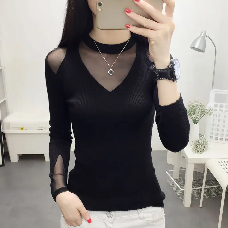Women 2020 Autumn Winter Fashion Mesh Patchwork Slim Knit Sweater Female High Elastic Bottoming Basic Pullover Jumper Tops G865
Women 2020 Autumn Winter Fashion Mesh Patchwork Slim Knit Sweater Female High Elastic Bottoming Basic Pullover Jumper Tops G865