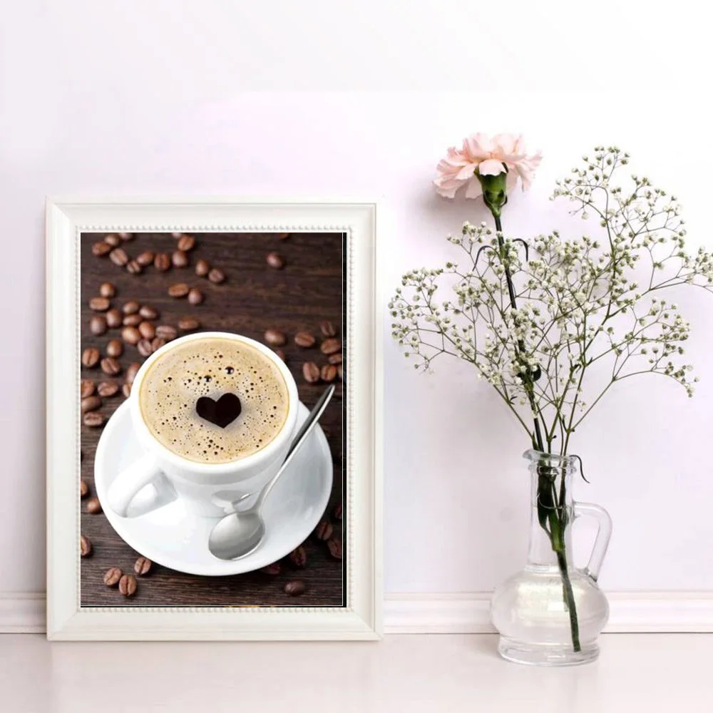 Алмазная живопись сделай сам 5D с рисунком кофейного сердца послеобеденного чая