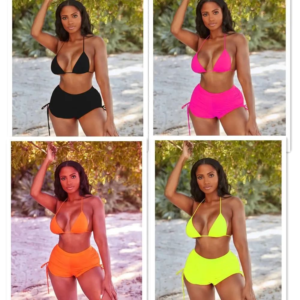 High-Waist Two Pieces Bikini Set Women Lace-up Boxer Swimwear Backless Halter Swimsuit Girl Beach Bathing Suit Beachwear 2021
High-Waist Two Pieces Bikini Set Women Lace-up Boxer Swimwear Backless Halter Swimsuit Girl Beach Bathing Suit Beachwear 2021