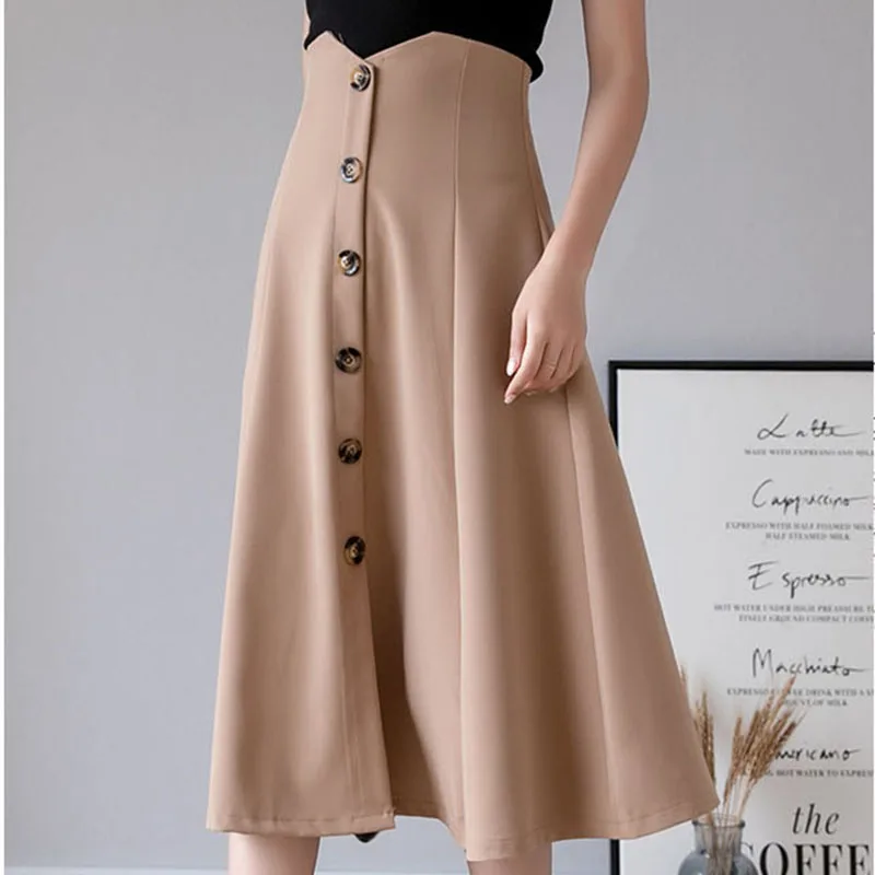 shintimes 2020 Autumn Elegant A-Line Skirts Womens Single-breasted High Waist Korean OL Style Women Midi Skirt Female black Saia
shintimes 2020 Autumn Elegant A-Line Skirts Womens Single-breasted High Waist Korean OL Style Women Midi Skirt Female black Saia