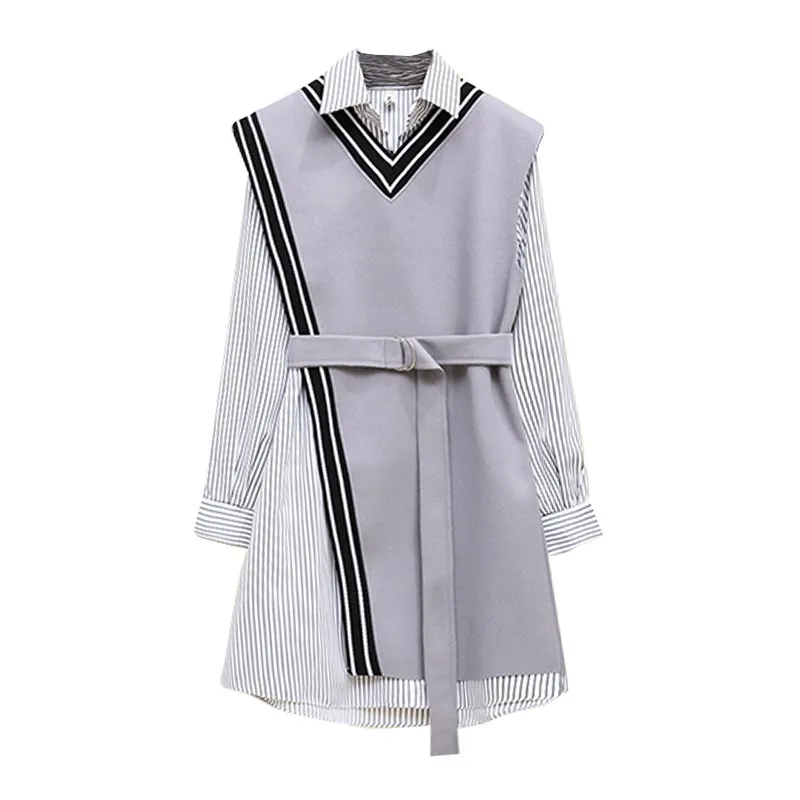 PERHAPS U Women Two Pieces Set Striped Shirt Dress Sash Office Lady Asymmetrical Elegant Turn Down Collar Mini Short D0902
PERHAPS U Women Two Pieces Set Striped Shirt Dress Sash Office Lady Asymmetrical Elegant Turn Down Collar Mini Short D0902