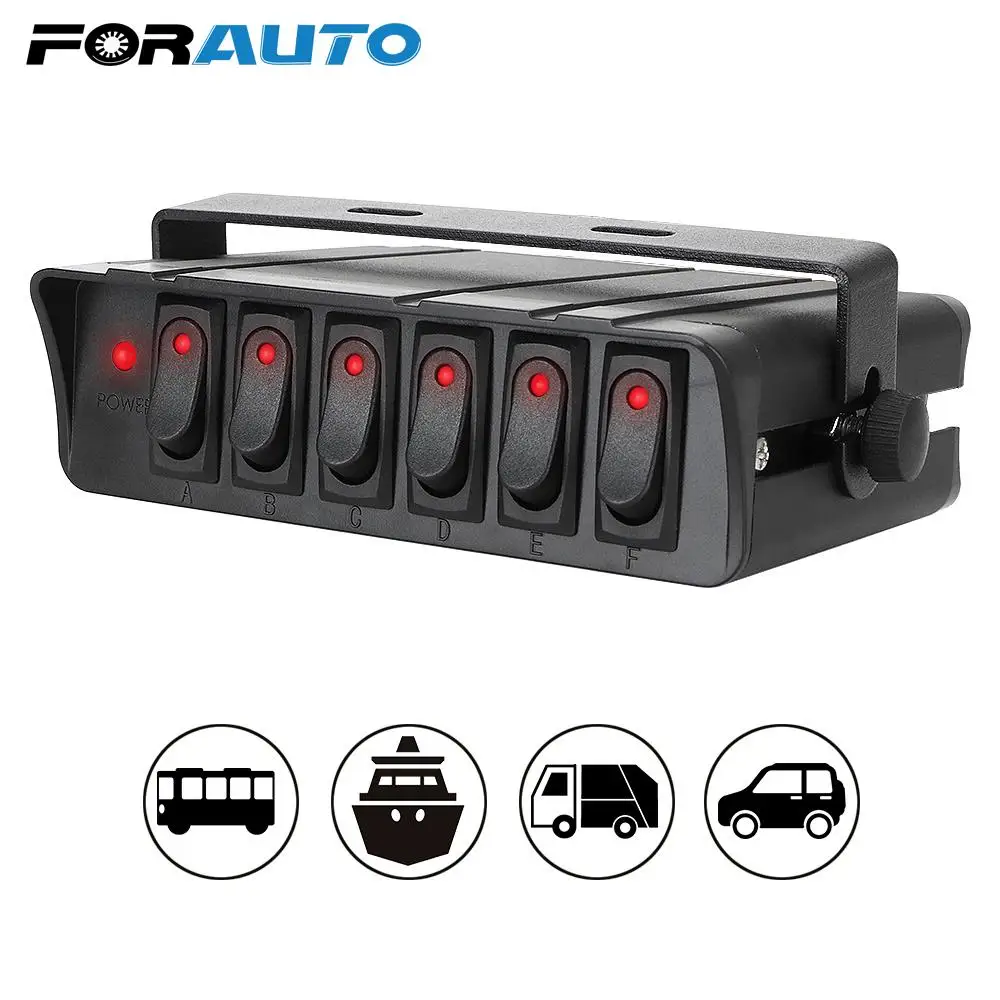 

6 Gang Rocker Switch Box Waterproof Switch Panel 12-24V 20A Universal for Cars Vehicles Caravan with LED Light Indicator