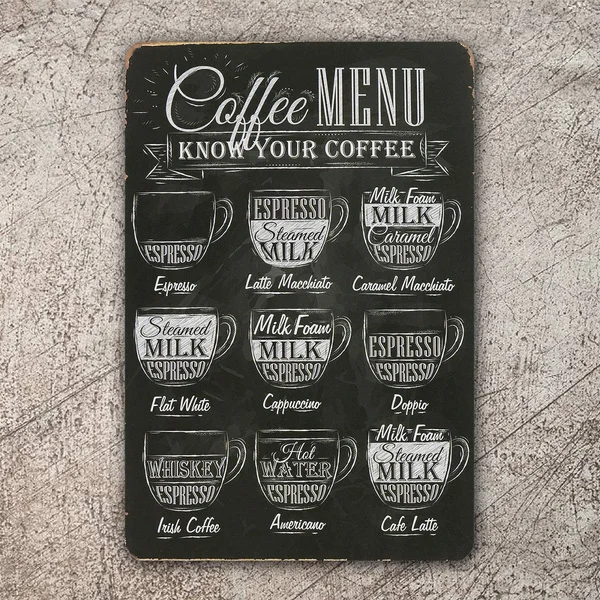 Coffee Menu, Retro Metal Sign Vintage / Man Cave / Kitchen / Cafe
Coffee Menu, Retro Metal Sign Vintage / Man Cave / Kitchen / Cafe
