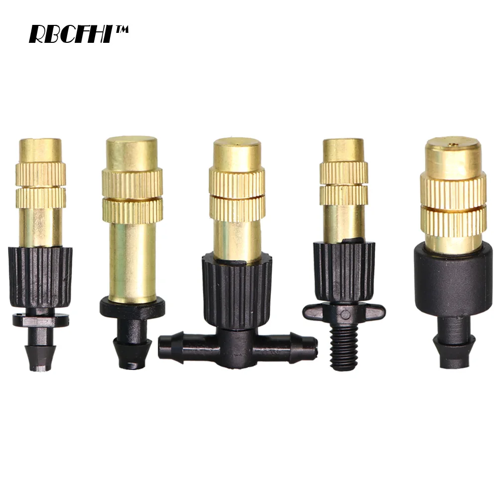 

RBCFHI 10PCS 5 Types of Micro Drip Irrigation Misting Brass Nozzle Garden Spray Cooling Parts Copper Sprinkler with Connector