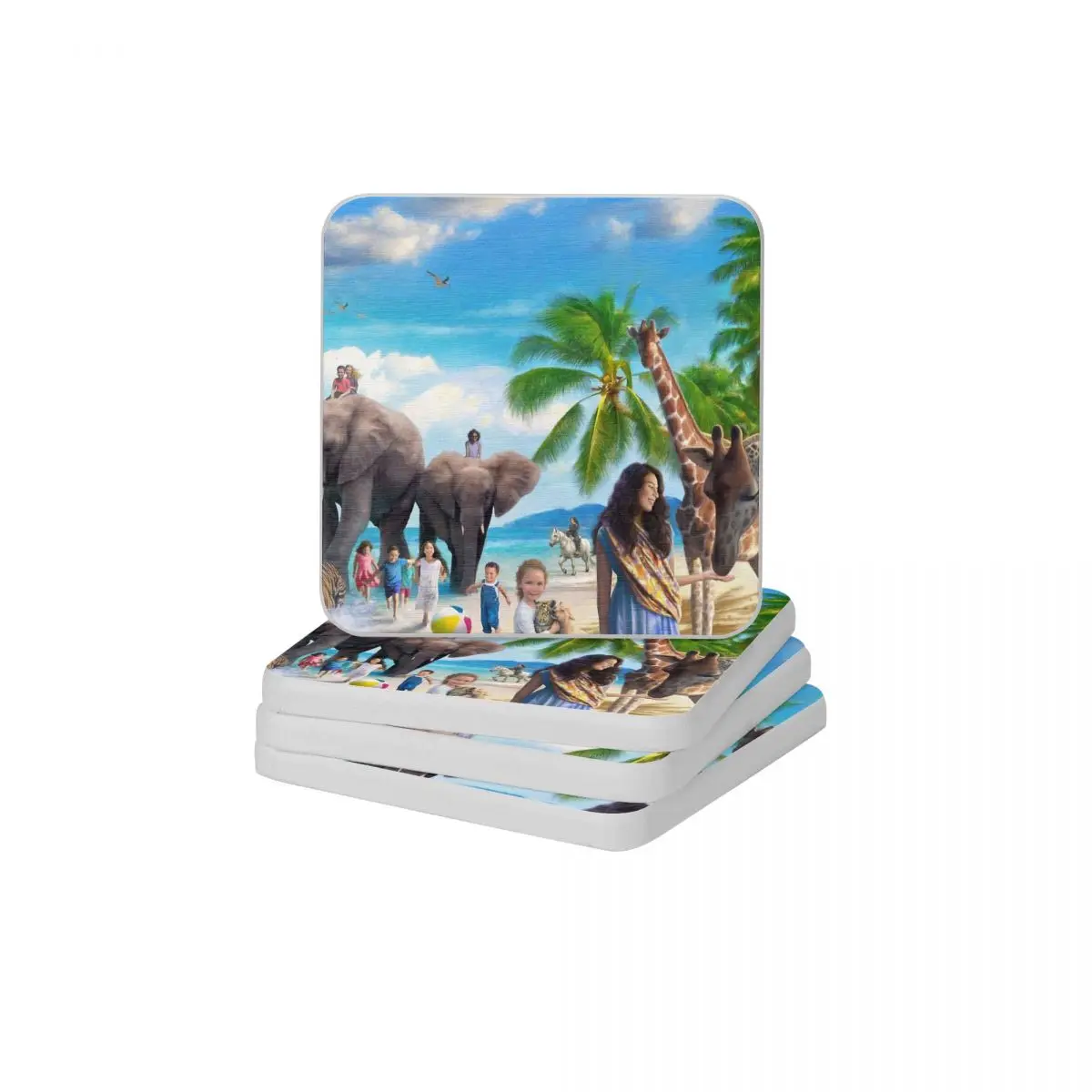 

Beach Paradise Natural Diatomite Square Round Coaster MildewProof Cup Bonsai Mat Soap Toothbrush Pad 10x10cm