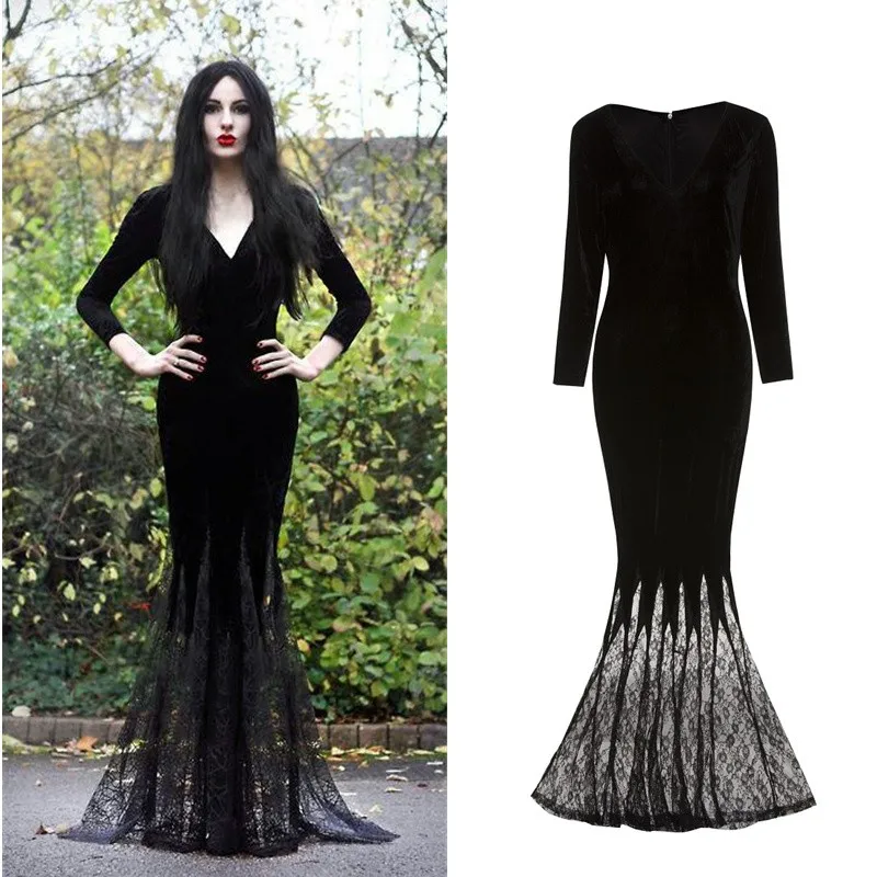 Женский костюм для косплея на Хэллоуин Morticia adслум привидение ведьма страшное черное готическое кружевное платье для вечеринки Карнавал
Женский костюм для косплея на Хэллоуин Morticia adслум привидение ведьма страшное черное готическое кружевное платье для вечеринки Карнавал